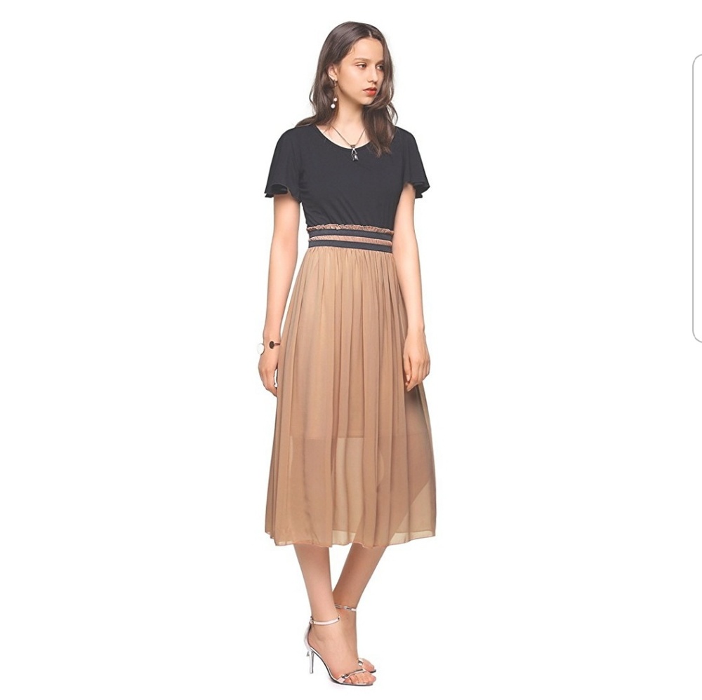 LORRAINE Tan and Black Short Sleeve Dress - Picture 2 of 4